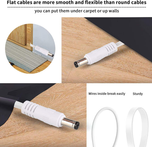 Uogw 2 Pack 20ft/6m DC Power Extension Cable 2.1mm x 5.5mm Compatible with 12V DC Adapter Cord for CCTV IP Camera, LED, Car, White...