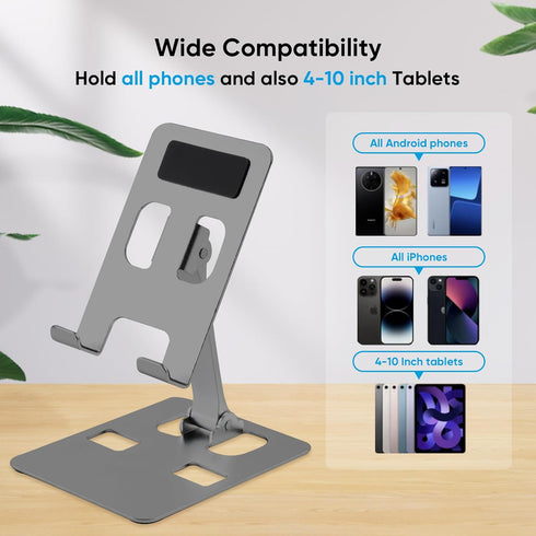 Cell Phone Stand, Foldable Aluminum Adjustable Phone Holder for Desk Portable Travel Holder Office Desk Accessories Compatible for iPhone 14 Pro M...