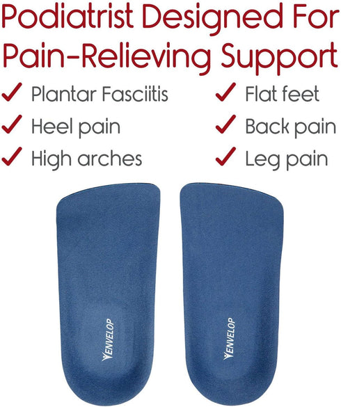 Envelop 3/4 Arch Support Inserts for Men and Women - Orthotic Shoe Insoles for Plantar Fasciitis, Flat Feet, Over-Pronation, Tendonitis, Foot Pain...