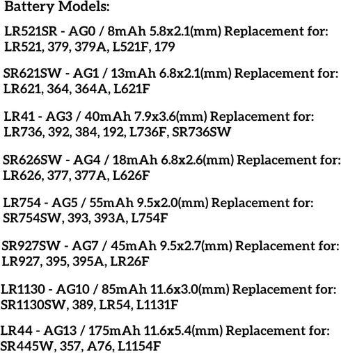 Watch Batteries 80PCS - AG0, AG1, AG3, AG4, AG5, AG7, AG10, AG13, 1.5V Alkaline LR41 LR44 Assorted Button Coin Cell Batteries...