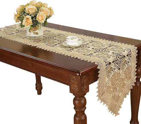 Simhomsen Beige Lace Table Runner Dresser Scarf Embroidered Rose Flower 16 × 72 Inch Long...