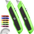 Jetmore 2 Pack Box Cutter Utility Knife with Extra 10 SK5 Blades & Anti-slip Rubber Handle, Box Cutter Retractable, Portable Box Opener Razor Knif...