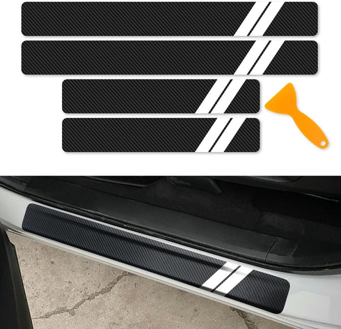 Door Sill Protector for Dodge Charger Challenger Durango Accessories Car Door Entry Guard Sill Protector with Plastic Scraper Carbon Fiber Leather...
