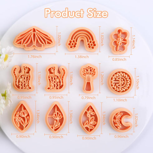 Puocaon Boho Polymer Clay Cutters - 11 Pcs Bohemian Clay Cutters for Earrings, Cat Moth Polymer Clay Cutters for Jewelry, Mushroom Clay Cutters, R...