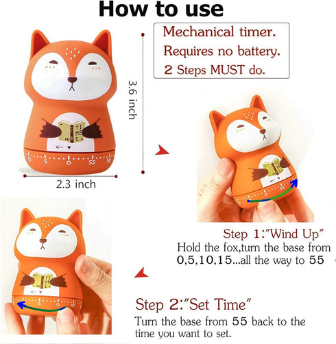 Mechanical Kitchen Timer, Cute Animal Timer for Kids, Wind Up 60 Minutes Manual Countdown Timer for Classroom, Home, Study and Cooking (Beige wolf...