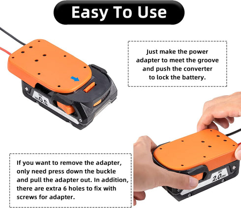 Power Wheel Adapter for Ridgid AEG 18V Hyper li-ion Battery with Fuse & Wire terminals, Power Connector for Rc Car, 14 Gauge Robotics, Rc Truck, D...