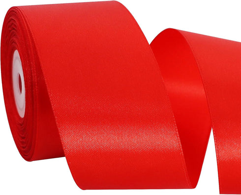 TONIFUL 2 Inch x 25 Yards Wide Red Satin Ribbon Solid Fabric Ribbons Roll for Valentine's Day Crafts Chair Sash Gift Wrapping Invitation Cards Flo...