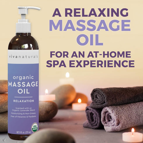Viva Naturals Organic Massage Oil (8 fl. oz.) - Lavender Scented Relaxing Body Massage Oil for Massage Therapy - Perfect for Home Use & Profession...