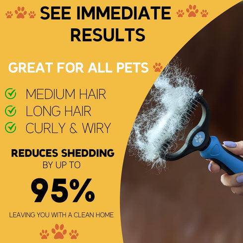 2 in 1 Pet Hair Dematting Tool, Tough Mats and Tangles, Undercoat Rake Comb, Dogs, Cats, Rabbits, Hairy Pets, Holiday Gift, Professional Grooming ...