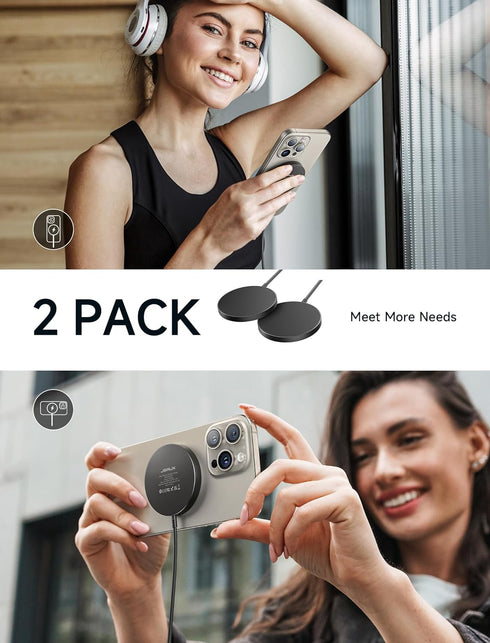 JSAUX 15W MagSafe Magnetic Wireless Charger 2-Pack Fast Charging Compatible with MagSafe Charger iPhone 15 15 Pro/15 Pro Max/iPhone 14 Plus/14 Pro...