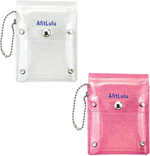 Lipstick Case Keychain, 2Pc Vertical Clear Lipstick Pouch Organizer for Purse, Waterproof Coin Purse Mini Storage Purse for Small Items (Clear+Pin...