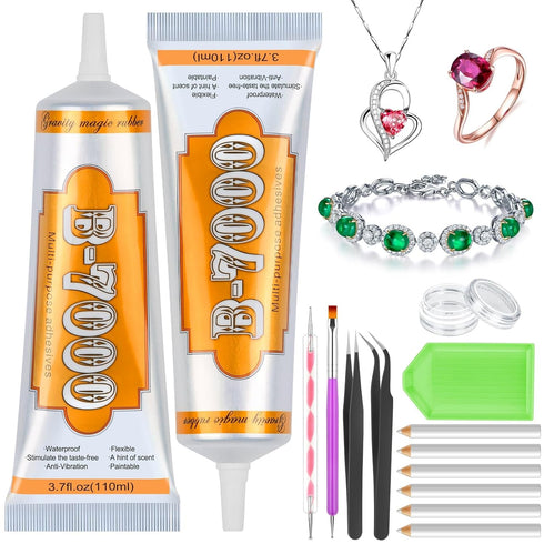 B-7000 Fabric Glue for Rhinestones, Cridoz Clear Jewelry Glue Bead Adhesive with Precision Tip Craft Glue with Rhinestones Picking Tools for Cloth...