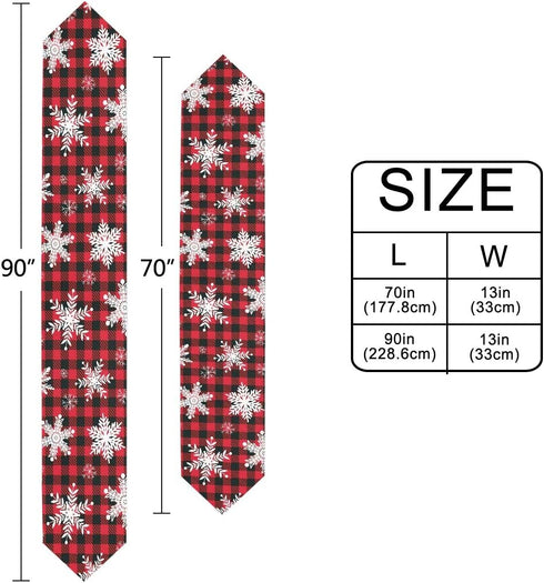 WOOR Double-Sided Snowflakes On Buffalo Plaid Background Christmas Table Runner 13 x 70 Inches Long,Table Cloth Runner for Wedding Party Holiday K...