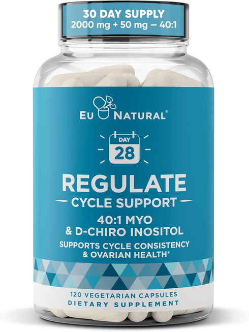 Regulate Menstrual Cycle Support – Hormone Balance at Optimal 40:1 Myo-Inositol & D-Chiro Inositol – PCOS Supplement for Period Consistency, Menst...