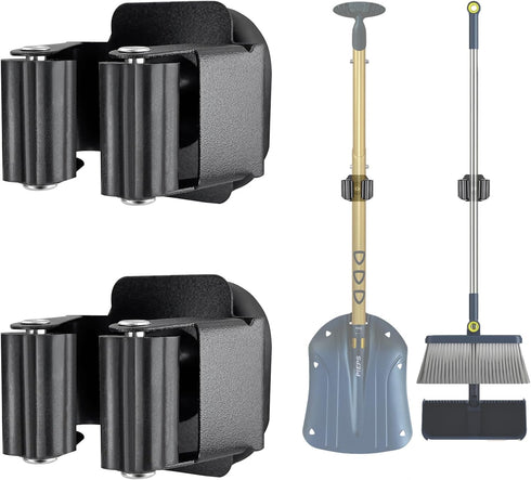 Upgraded Magnetic Broom and Mop Holder Wall Mount, Space-Saving Heavy Duty No Drill Over the Door Broom Gripper RV Camper Wall Organizer,Black,2 P...