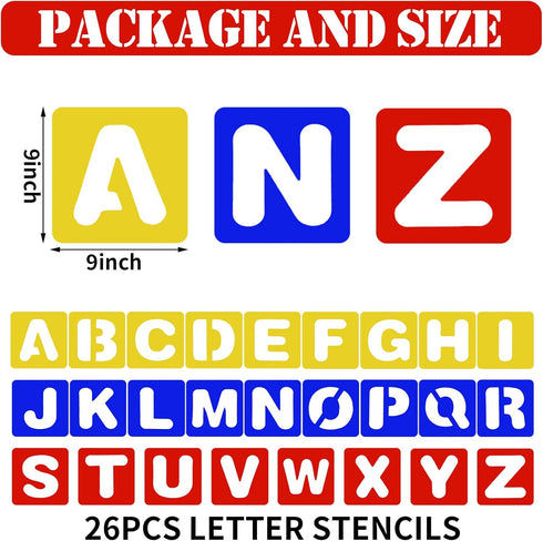 TecUnite 26 Pieces Alphabet Stencils Set Plastic Letter Stencils for Painting Learning, DIY Craft Decoration (9 x 9 Inches)...