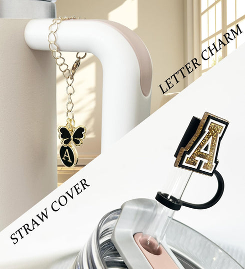 ?3 +3) Nuozme Straw Cover Compatible with Stanley Tumbler Cup 3PCS Letter Straw Caps Toppers with 3 Initial Butterfly Charms Name ID For Stanley 3...