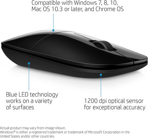 HP Wireless Mouse Z3700 (26V63AA#ABL, Black), Dimensions (mm) : 101 x 60 x 25.3...