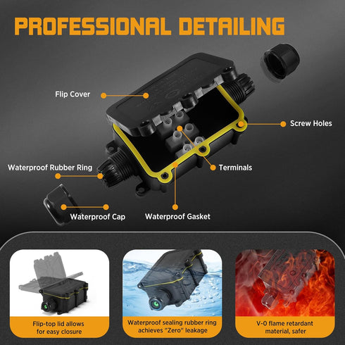 Junction Box - 2 Way Flip-Top M20 IP68 Outdoor Electrical Box Waterproof, Wire Range Ø5-9mm Outdoor Junction Box Waterproof, Landscape Lighting Wi...