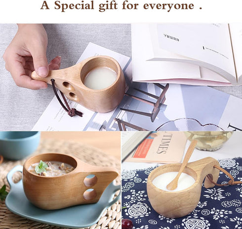 Mochiglory Wooden Mug Nordic Style Handmade Natural, Portable Wooden Drinking Cup for Coffee, Tea and Milk...