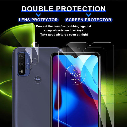 [2+2 Pack Tempered Glass Screen Protector for Motorola Moto G Pure 2021 - and 2 Pack Camera Lens Protector - HD Clarity - Anti-Scratch - Case Frie...