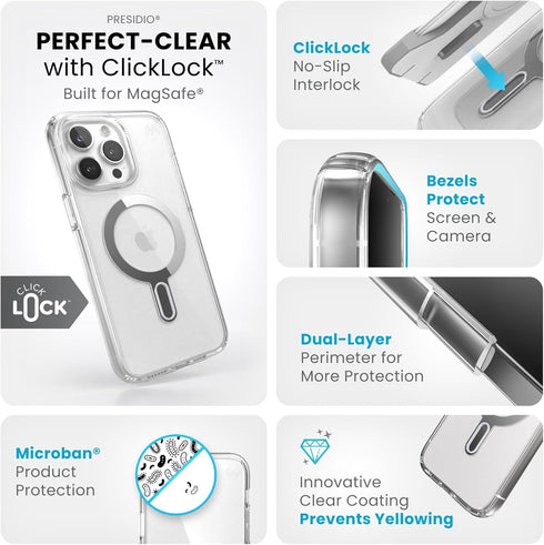 Speck Clear iPhone 15 Pro Max Case - ClickLock No-Slip Interlock, Built for MagSafe, Drop Protection - Scratch Resistant, Anti-Yellowing, 6.7 Inch...