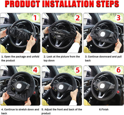 Car Steering Wheel Cover, Anti-Slip Soft Stretch Breathable Waterproof Weatherproof Durable Leather Automotive Wheel Cover Protector, 14.5-15 Inch...
