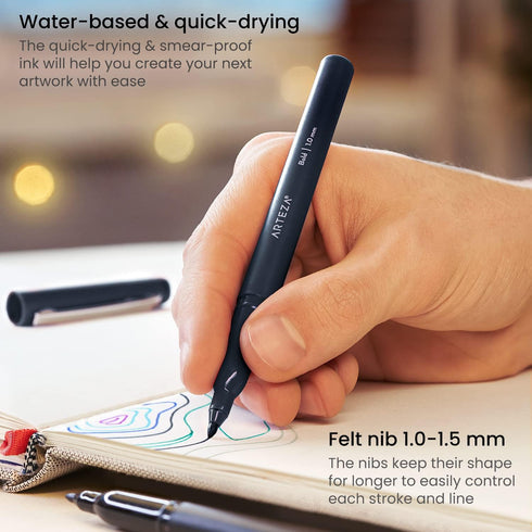 ARTEZA Black Felt Tip Pens, Pack of 12, 1.0–1.5 mm Fiber Tip, Quick-Drying Water-Based Ink, Art Supplies for School, Office, and Home...