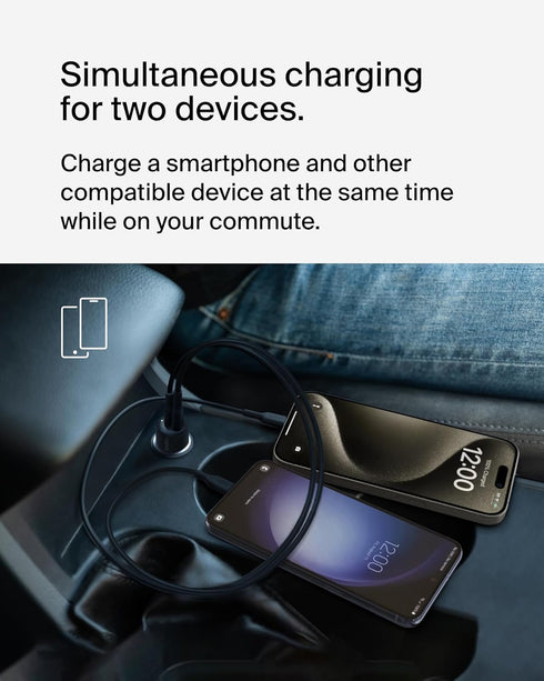 Belkin BoostCharge Dual Car Charger 42W w/Fast Charge USB-C 30W PPS & 12W USB-A Ports for Apple iPhone 15, 15 Pro, 15 Pro Max, iPhone 14 Series, i...