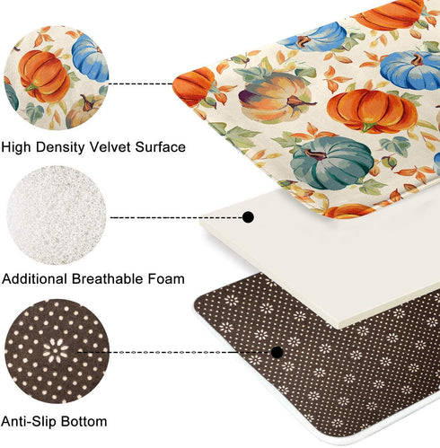 ArtSocket Pumpkins Bathroom Rugs and Mats Sets 2 Piece, Maple Leaves Autumn Bathroom Rugs Non Slip, Fall Orange Absorbent Microfiber Memory Foam B...