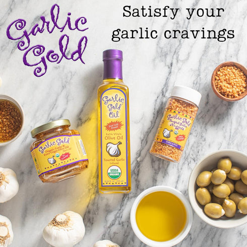 Garlic Gold Toasted Nuggets, Crunchy Roasted Garlic Seasoning, USDA Certified Organic Salad Topper, Keto Paleo Friendly (2.1 Ounces, 3 Pack)...