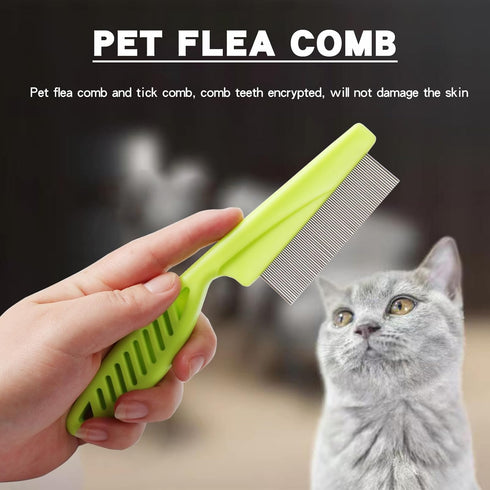 Tick flea comb for dogs 7pcs Metal flea brush for indoor Cats Lice combs for thick hair Pet tear stain comb Fine tooth comb Large and Small dog co...
