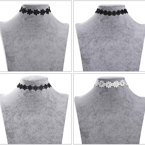 Black White Choker Necklace Lolita Lace Collar Retro Gothic Necklace Set for Women...