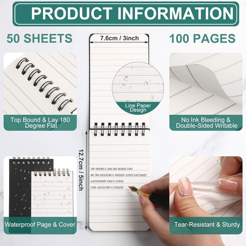 3 Pack Waterproof Spiral Notebook 3" x 5" Weatherproof Notepad Small Pocket Notebook Mini Pocket Notebook Police Notepad Tactical Steno Pads Memo ...