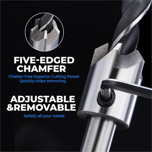 amoolo Countersink Drill Bits Set 7Pcs, Counter Sink Drill Bit for Wood, Woodworking High Carbon Steel Carpentry Bit with Chamfering Combination P...