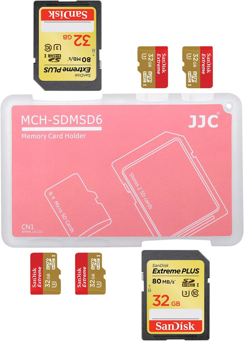 JJC JJC-SDMSD6RD Memory Card Case for 4X Micro SD + 2X SD Cards, Red...