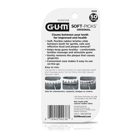 GUM Soft-Picks Original, Easy to Use Dental Picks for Teeth Cleaning and Gum Health, Disposable Interdental Brushes with Convenient Carry Case, De...
