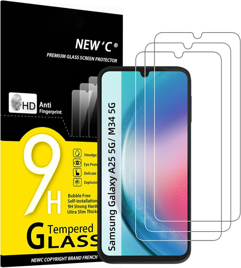 NEW'C [3 Pack Designed for Samsung Galaxy A25 5G, M34 5G Screen Protector Tempered Glass,Case Friendly Scratch-proof, Bubble Free, Ultra Resistant...