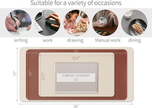 RENMTURE Double-Sided Two-Tone Faux Leather Desk mat Desktop Organization and Accessories Home and Office Large Mouse pad Game and Work (Beige/Bro...
