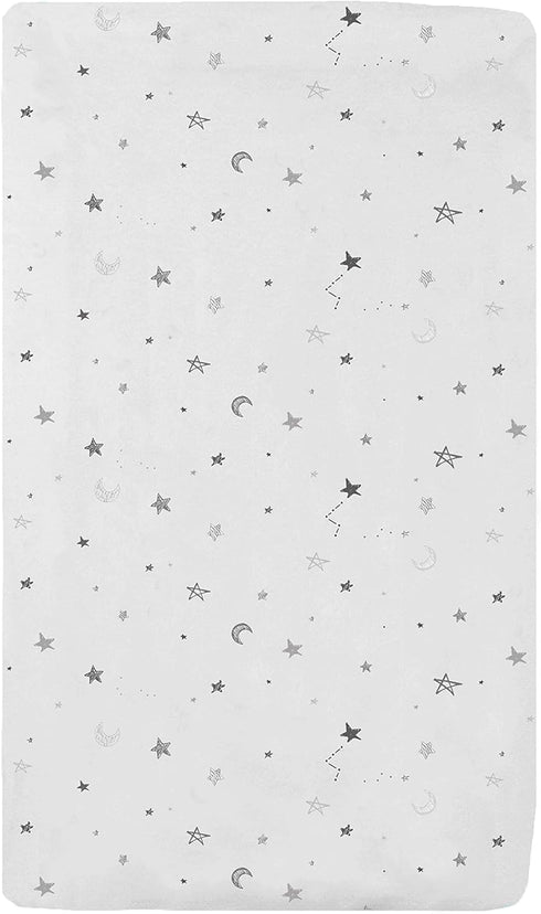 TL Care 100% Natural Breathable Cotton Jersey Knit Fitted Bassinet Sheet, Grey Stars and Moons, 15" x 33", Soft Breathable, for Boys and Girls(Pac...