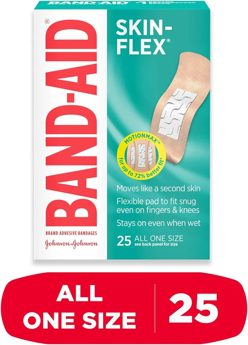 Band-Aid Brand Skin-Flex Adhesive Bandages, All One Size, 25 Bandages Per Box (6 Boxes)...