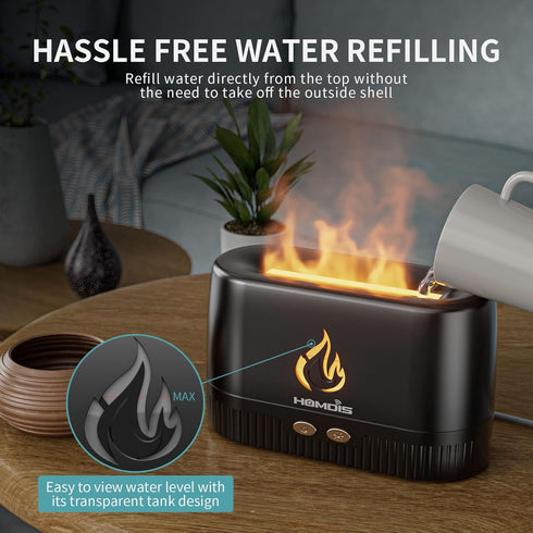 Essential Oil Diffusers, Quiet Flame Diffuser, 7 Colors Modes Changed Light Flame Humidifer, Auto Shut Off Aromatherapy Diffuser, Black...