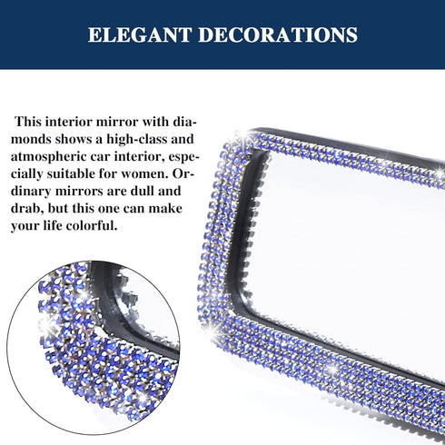LivTee Bling Car Rearview Mirror, Car Bling Decorations Rear View Mirror with HD Glass, Bling Car Interior Accessories for Women and Teens - Blue...