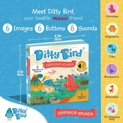 Ditty Bird Dinosaur Book for Toddlers | Realistic Dino Sound Book | Interactive T-Rex Board Books for Toddlers 1-3 | Sensory, Musical Books for Di...