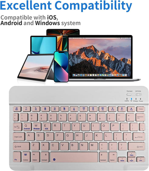 Ultra Slim Mini Wireless Bluetooth Keyboard Compatible with Amazon Kindle Fire HD 10/8/Fire Max 11/iPad 10.2"/iPad Air/iPad Pro,iPhone and Other D...