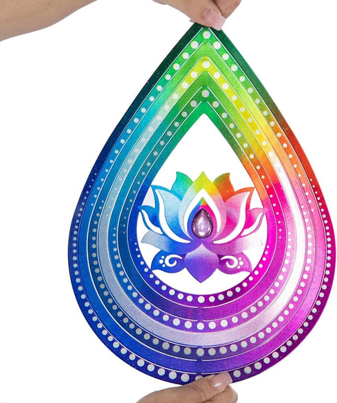 VP Home Lotus Teardrop Kinetic Wind Spinner for Yard and Garden Wind Spinner Outdoor Metal Large Hanging Lotus Decor 3D Garden Art Wind Sculpture ...