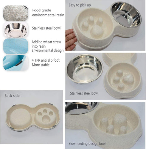 Dog Slow Eating & Drinking Bowl,Stainless Steel Interactive Slow Feed Dog Bowl for French Bulldog,Slow Down Eating Eco-Friendly pet Bowl for Frenc...