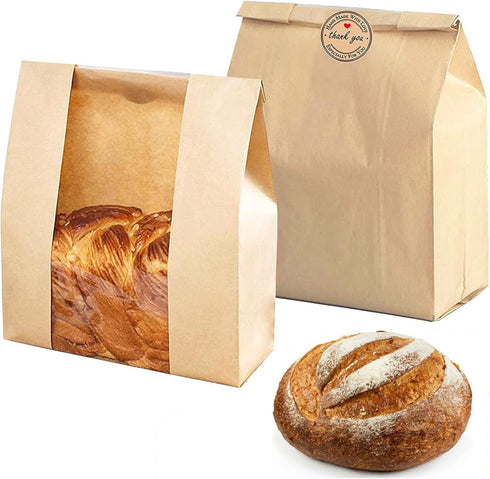 10 Pack Large Paper Bread Bags for Homemade Sourdough Loaves Bread Bags with Window for Homemade Bread Gift Giving, Sourdough Bread Packaging Stor...