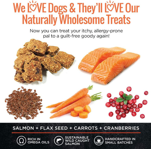 All Natural Dog Treats - Healthy Skin & Coat Salmon Dog Treats - Ideal for Sensitive Stomachs or Itchy, Allergic, Dry Skin - Dehydrated, Crunchy, ...