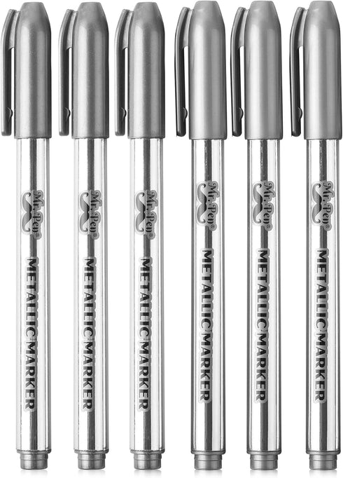 Mr. Pen- Metallic Paint Markers, 6 Pack, Silver Paint Marker, Silver Pen, Silver Markers Permanent Metallic, Silver Ink Pen, Silver Metallic Marke...